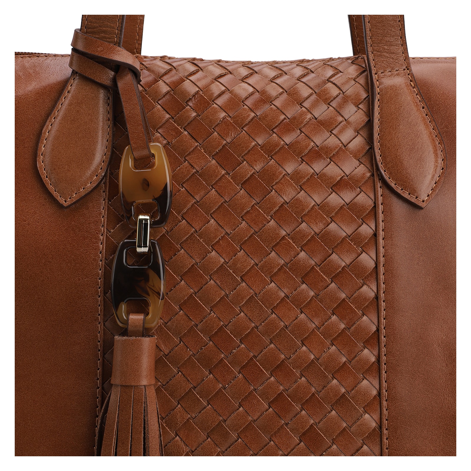Bolsa Tote Tressê Couro Marrom