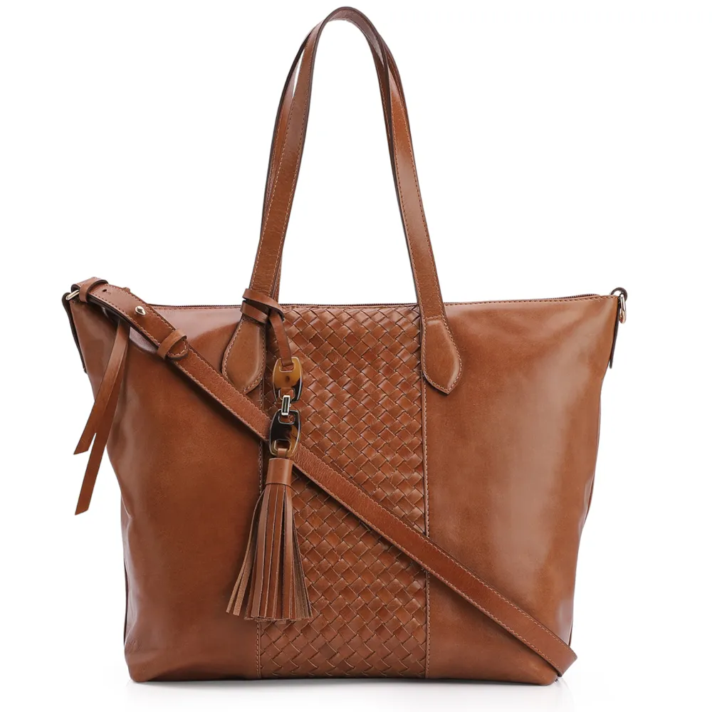 Bolsa Tote Tressê Couro Marrom