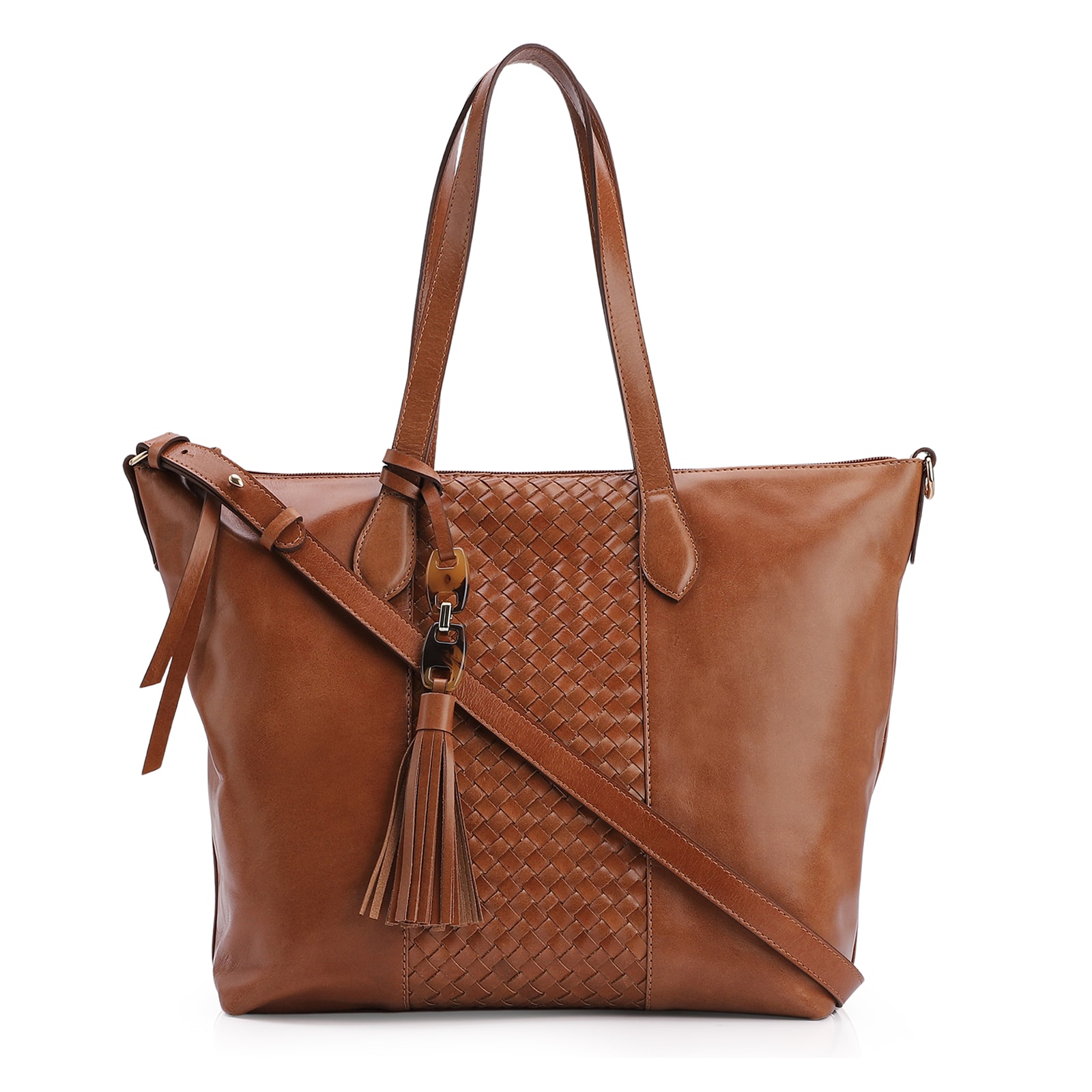 Bolsa Tote Tressê Couro Marrom