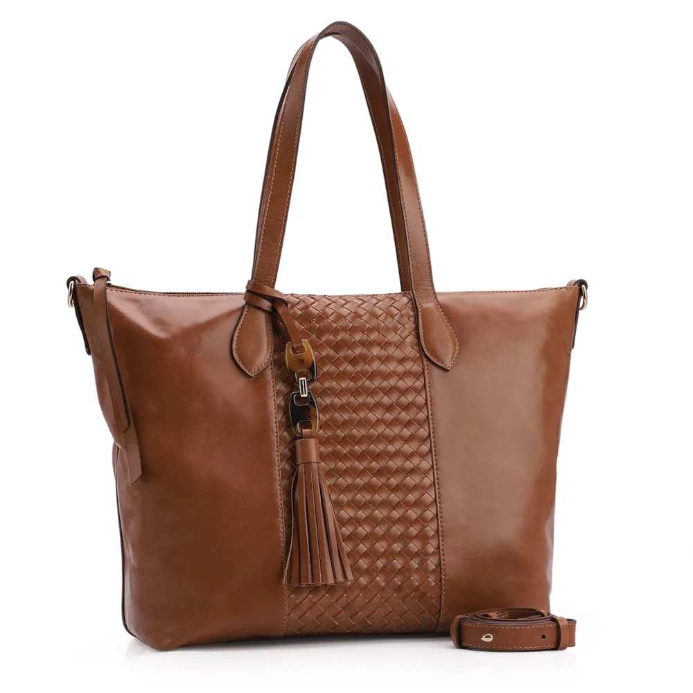 Bolsa Tote Tressê Couro Marrom - imagem 2