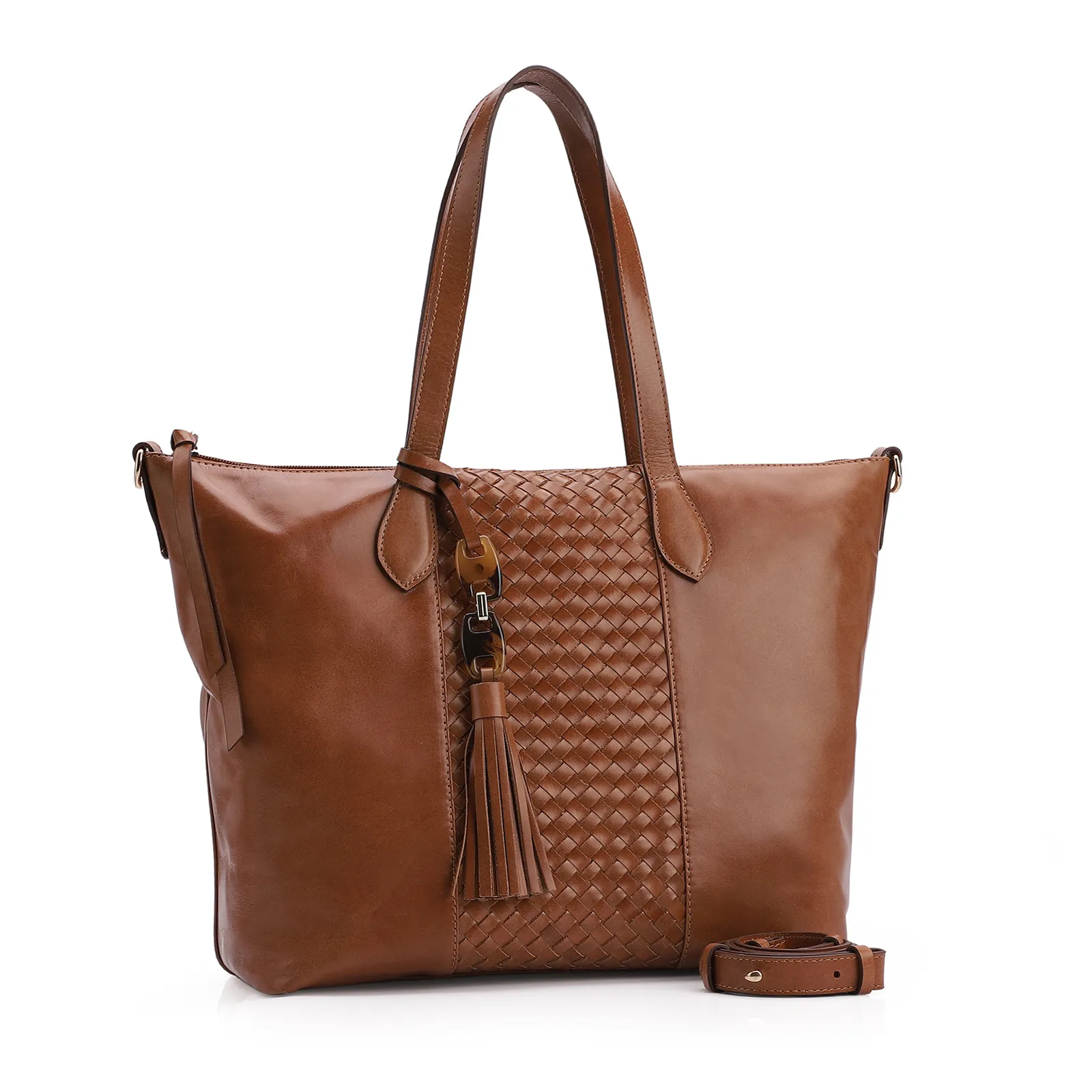 Bolsa Tote Tressê Couro Marrom