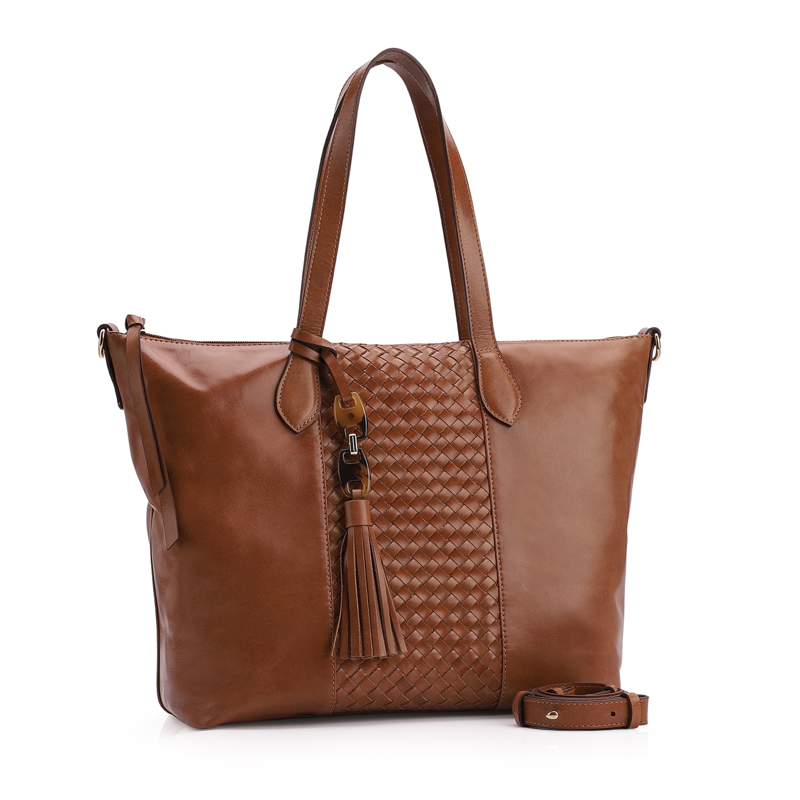 Bolsa Tote Tressê Couro Marrom