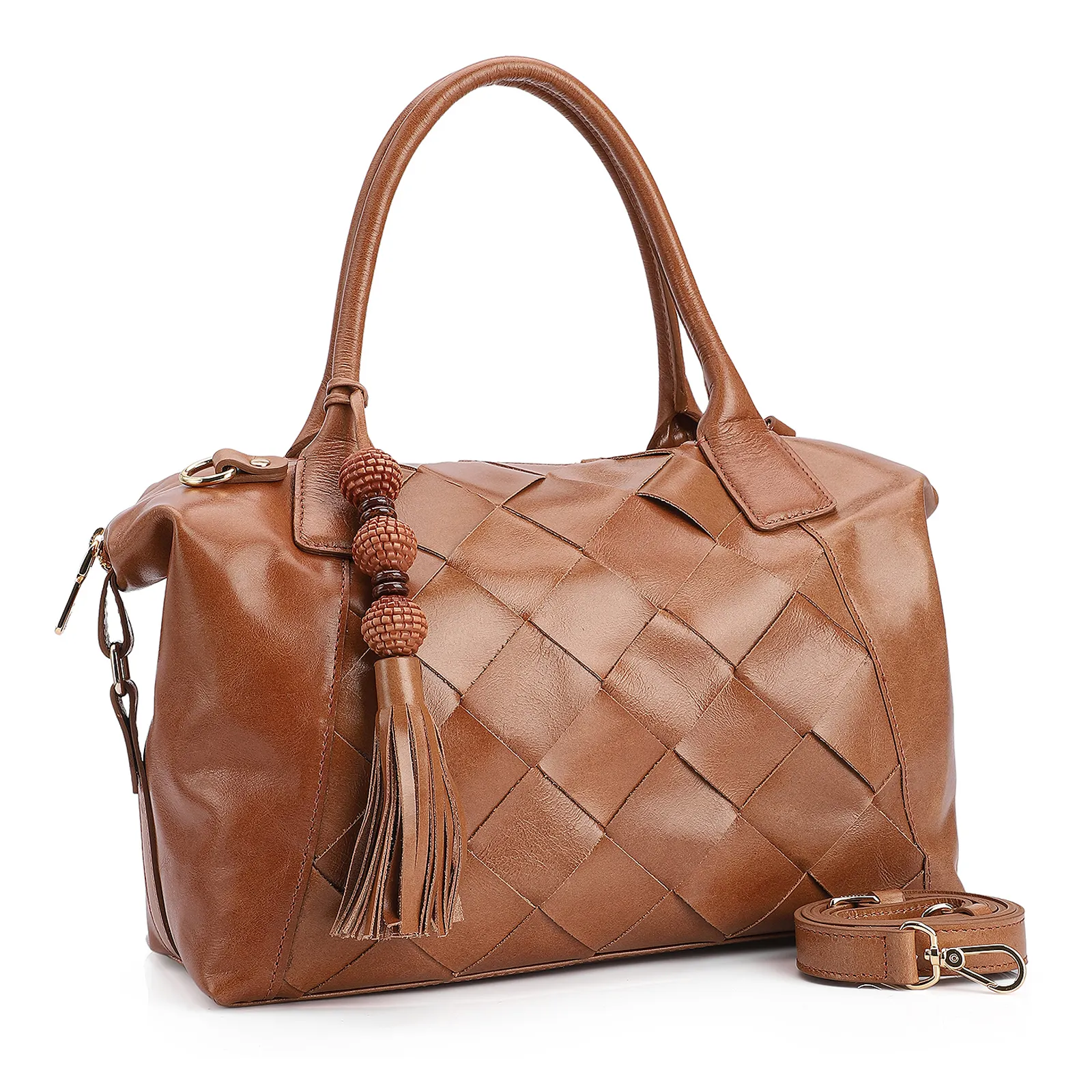 Bolsa Tote Tressê Couro Marrom