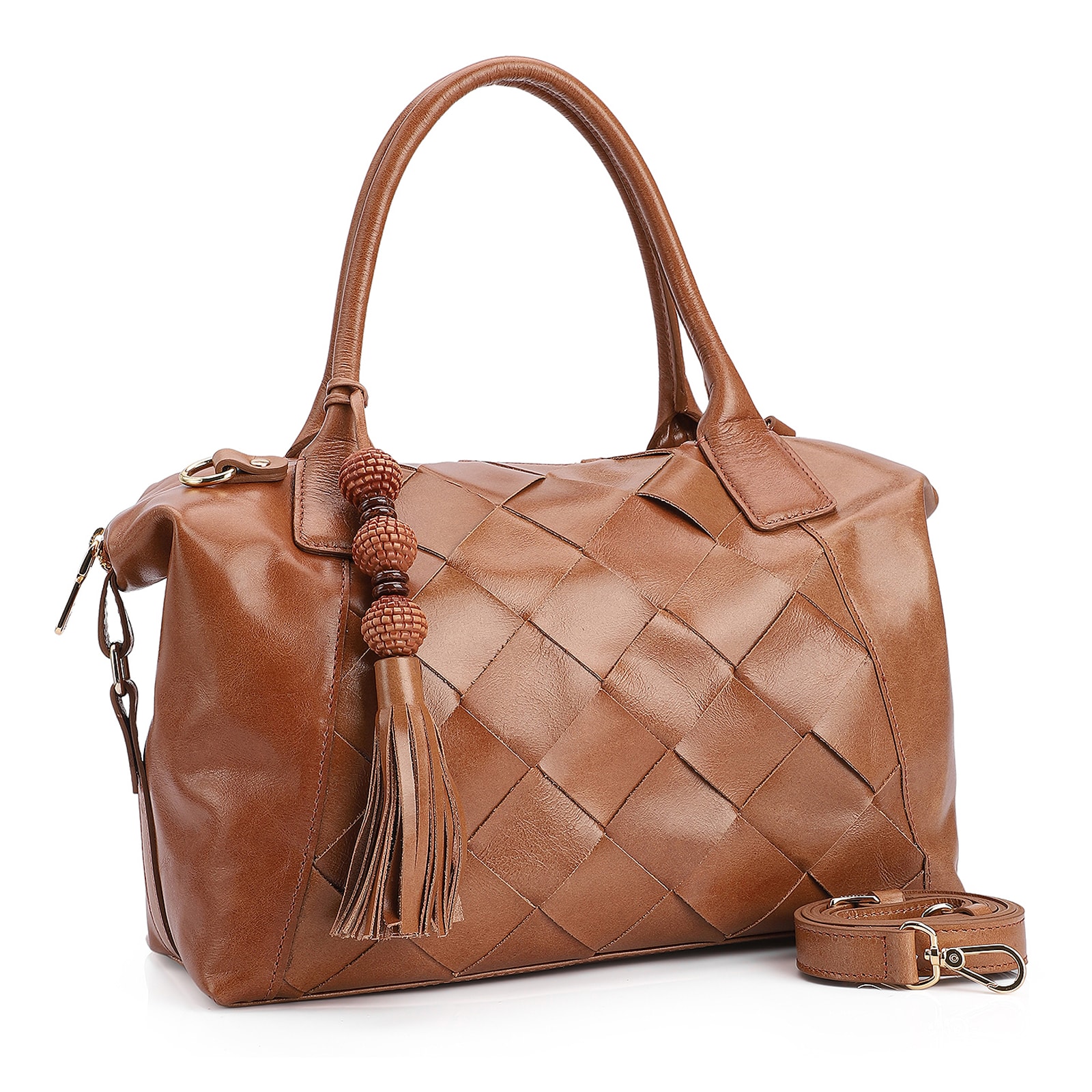Bolsa Tote Tressê Couro Marrom