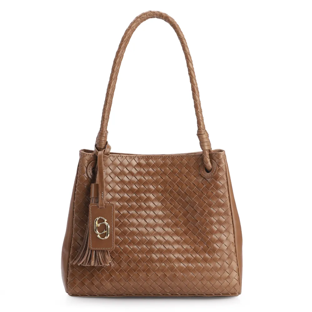 Bolsa Tote Tressê Couro Marrom