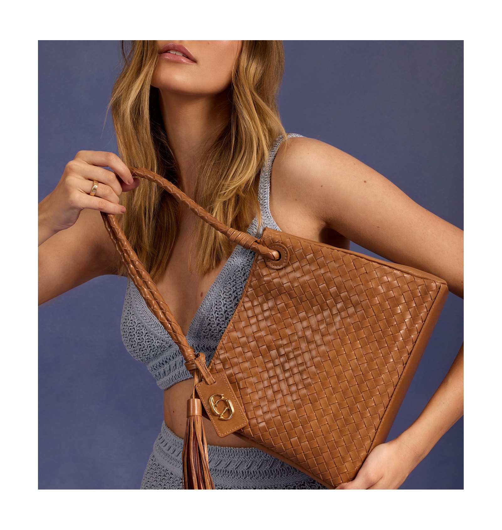 Bolsa Tote Tressê Couro Marrom