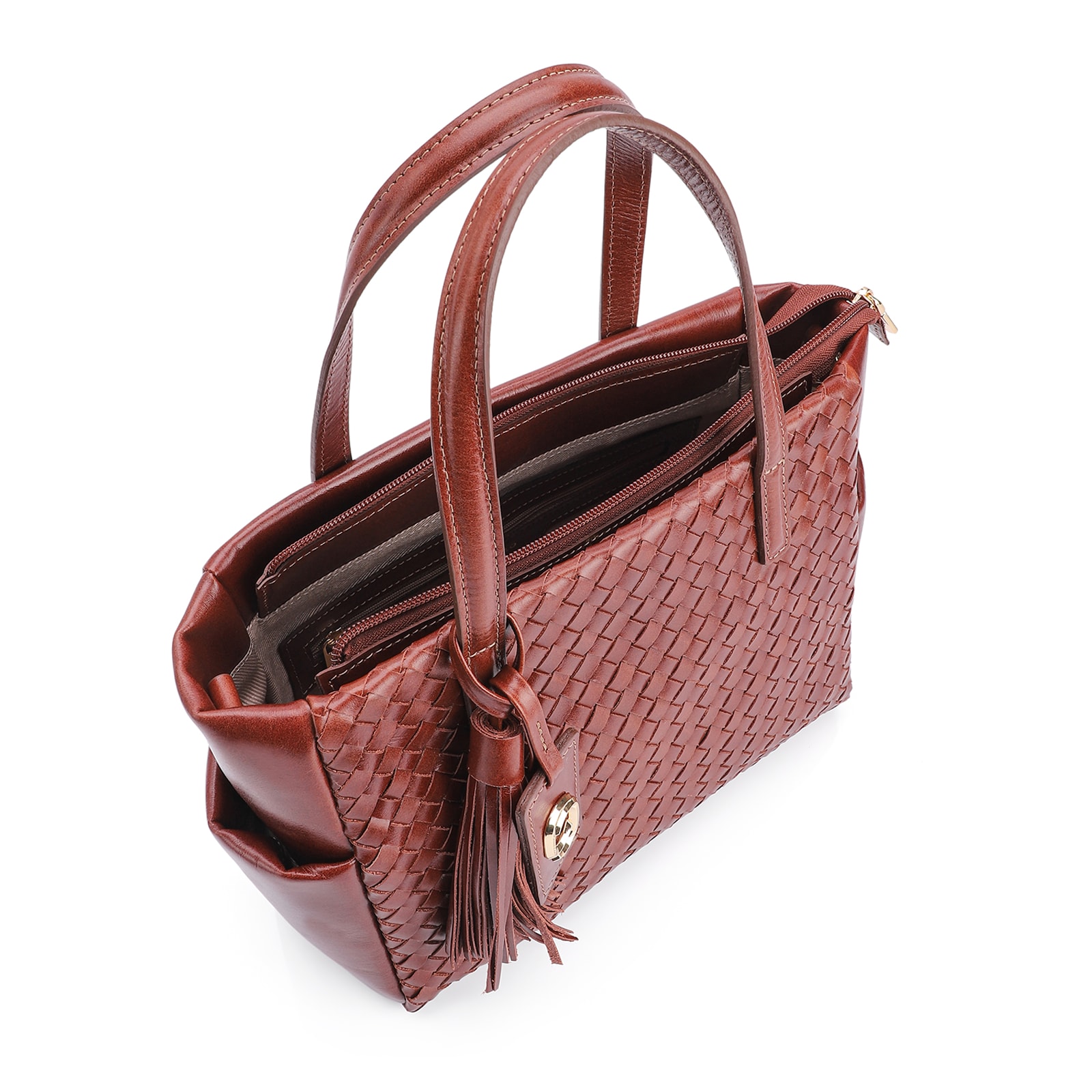 Bolsa Tote Tressê Couro Marrom