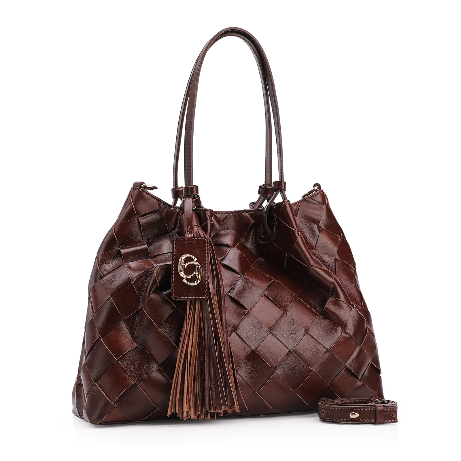 Bolsa Tote Tressê Couro Marrom