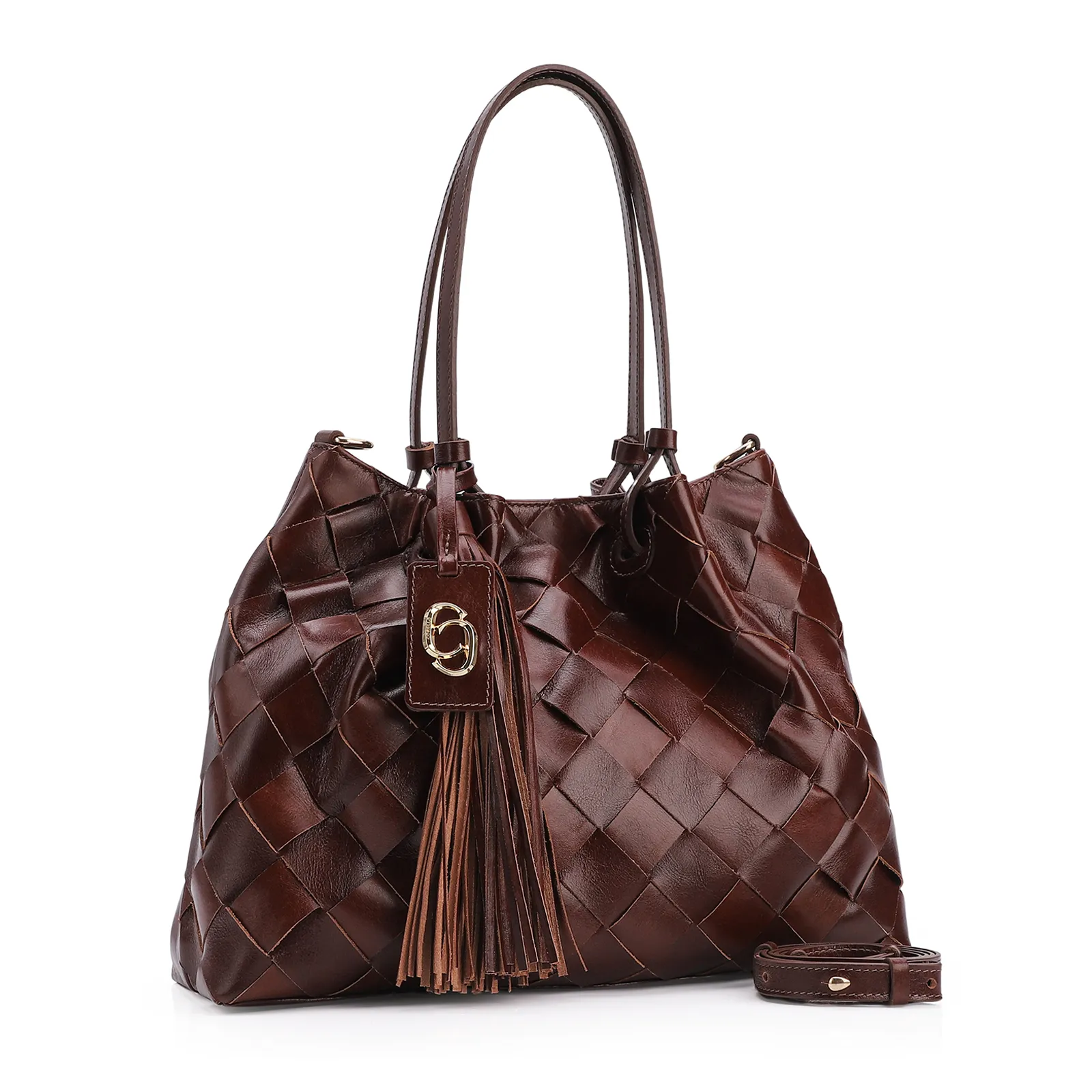 Bolsa Tote Tressê Couro Marrom