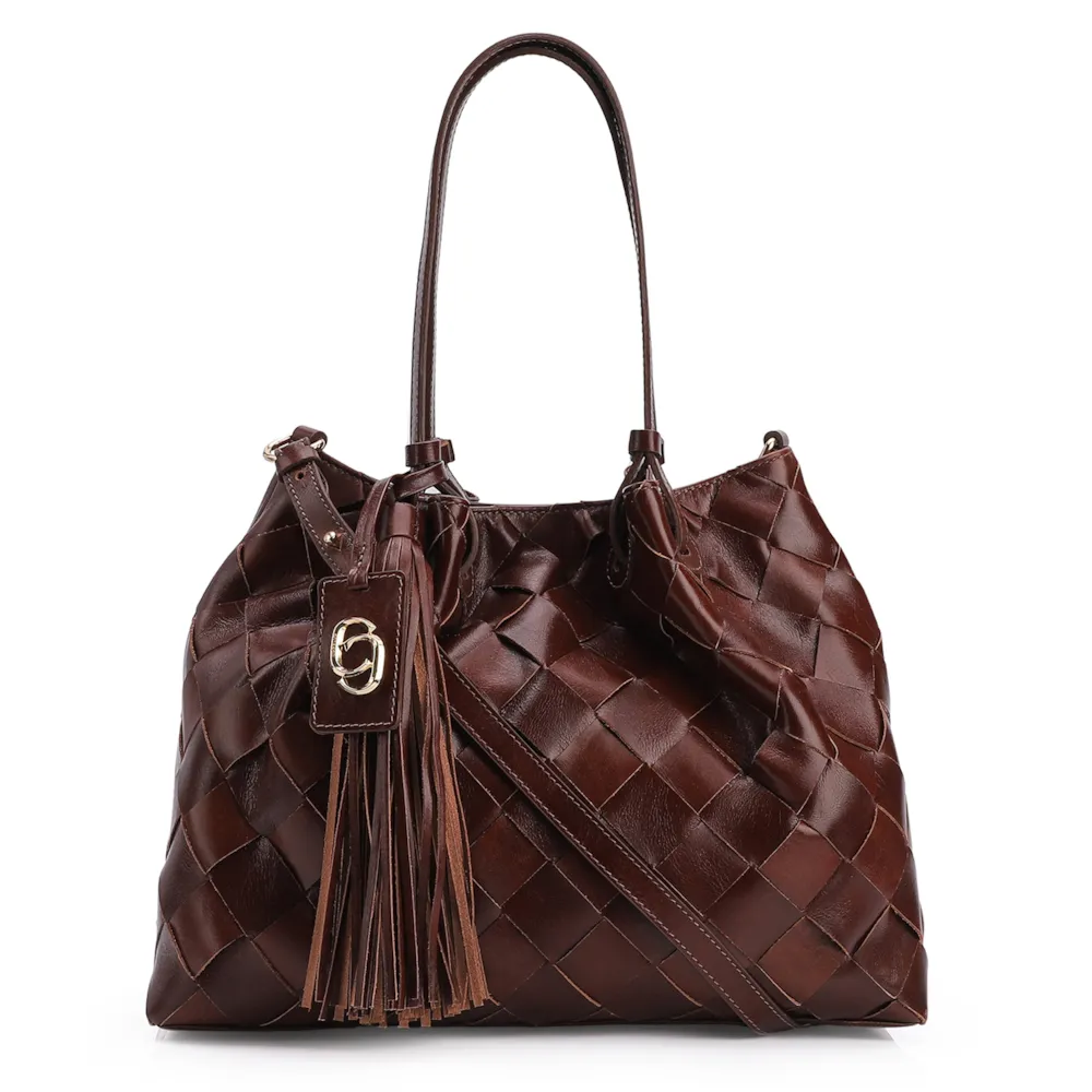Bolsa Tote Tressê Couro Marrom