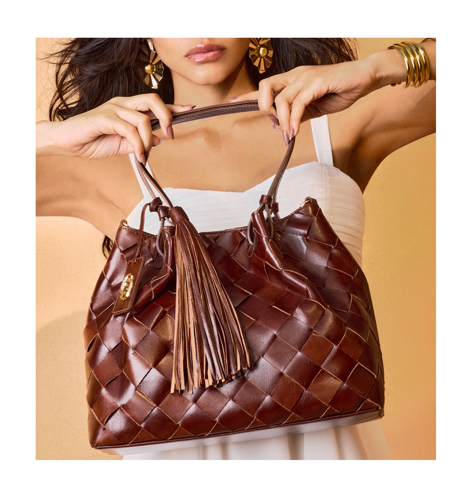 Bolsa Tote Tressê Couro Marrom