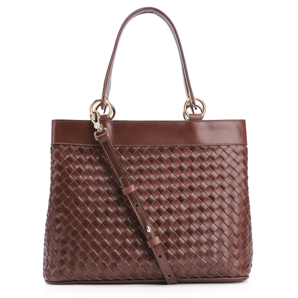 Bolsa Tote Tressê Couro Marrom