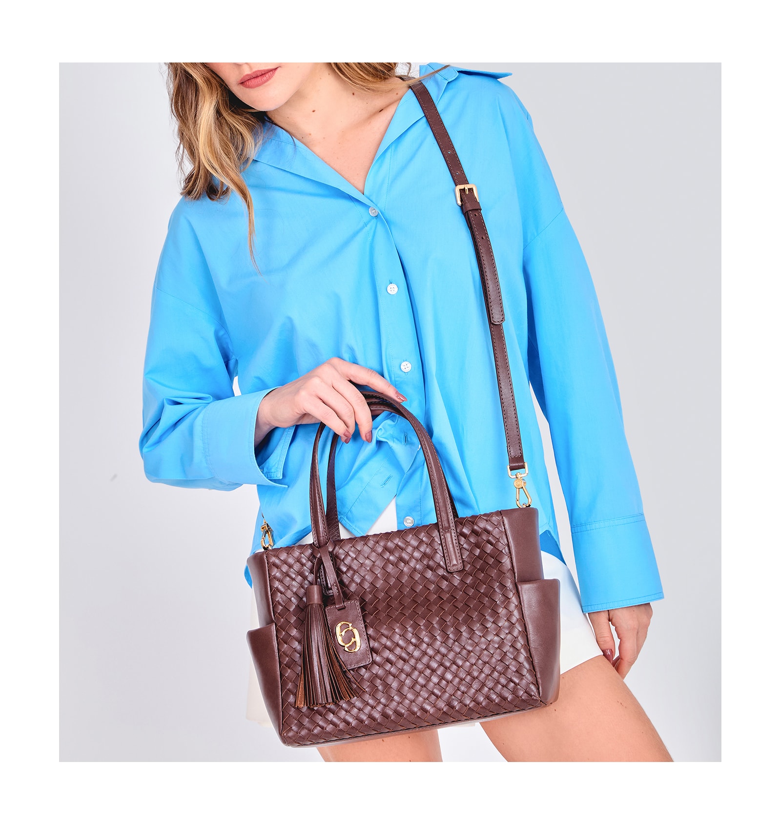 Bolsa Tote Tressê Couro Marrom