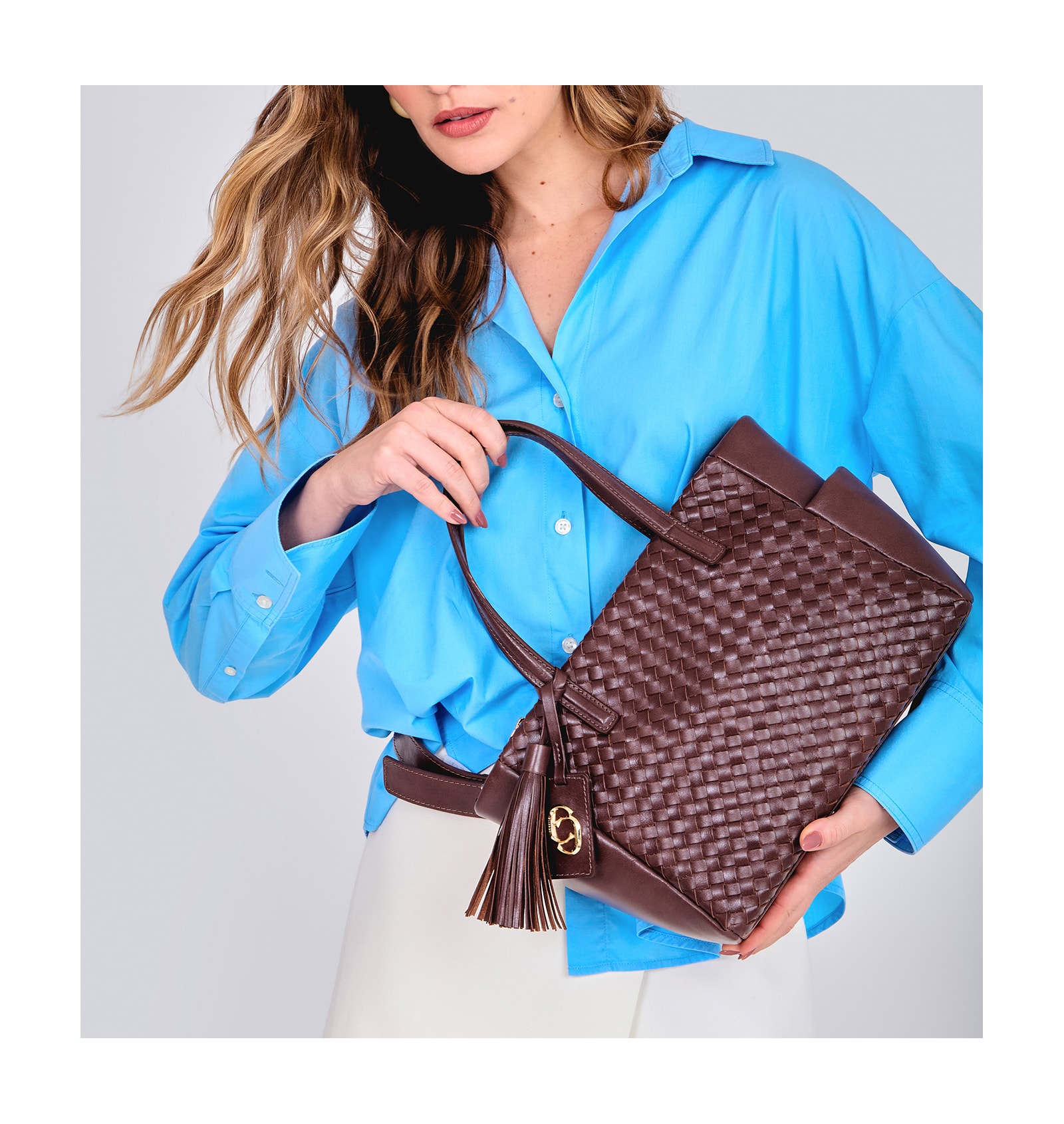 Bolsa Tote Tressê Couro Marrom
