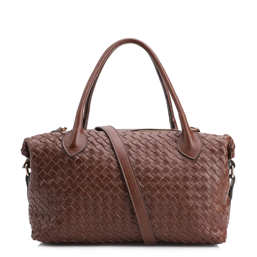 Bolsa Tote Tressê Couro Marrom