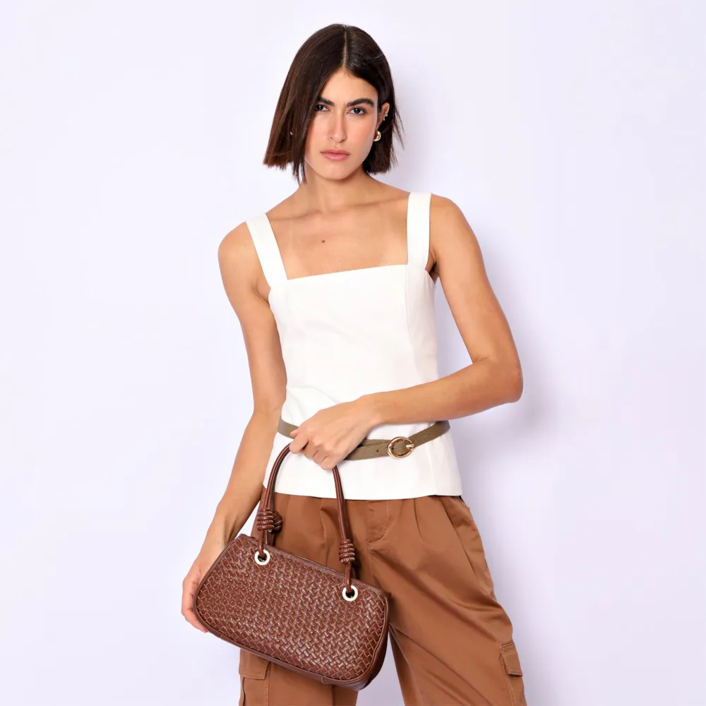 Bolsa Tote Tressê Couro Marrom - imagem 2