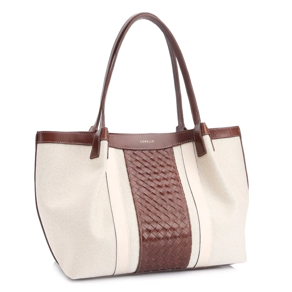 Bolsa Tote Tressê Couro Marrom/Alt Off White - imagem 3