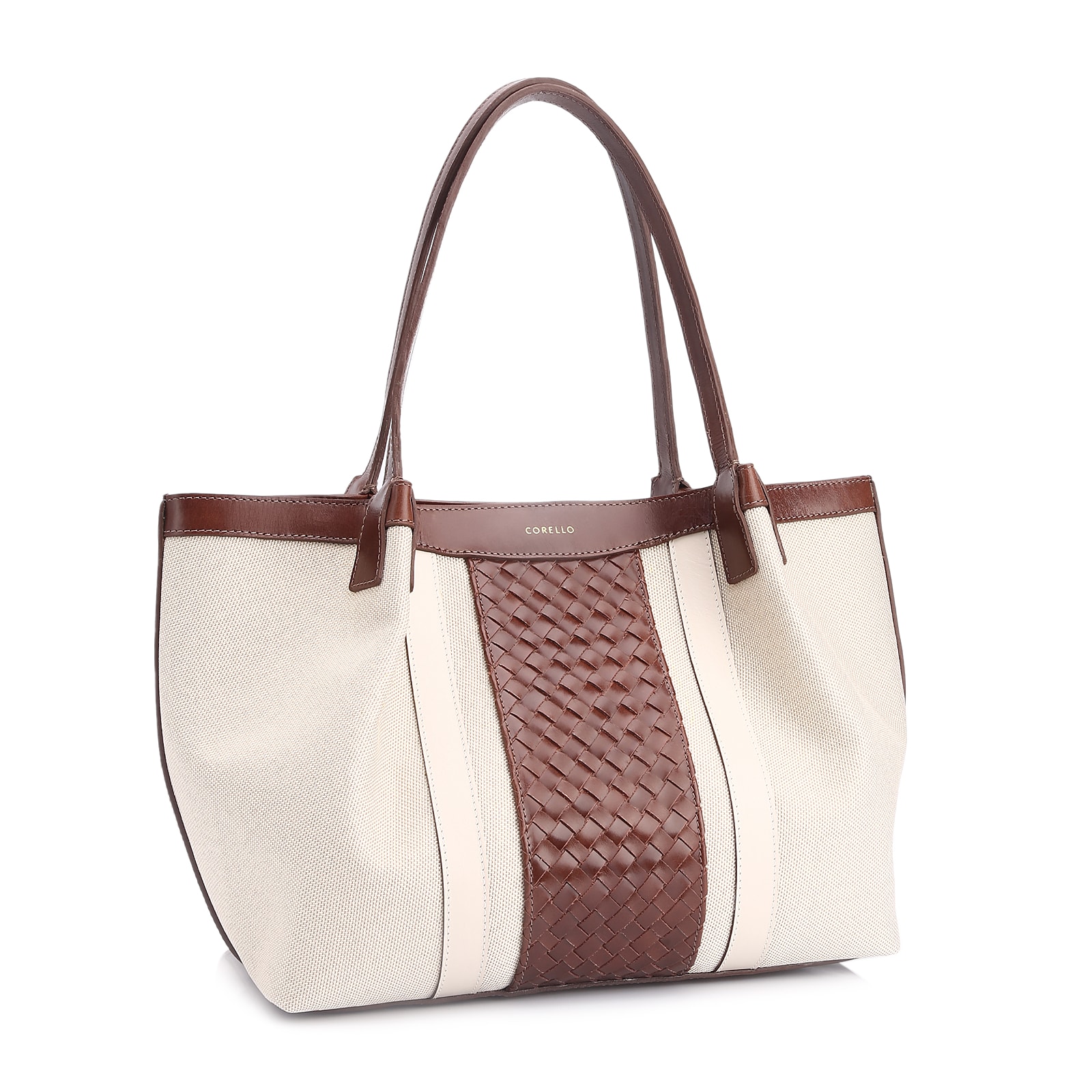 Bolsa Tote Tressê Couro Marrom/Alt Off White