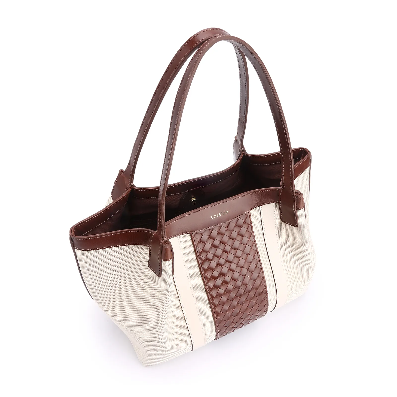 Bolsa Tote Tressê Couro Marrom/Alt Off White