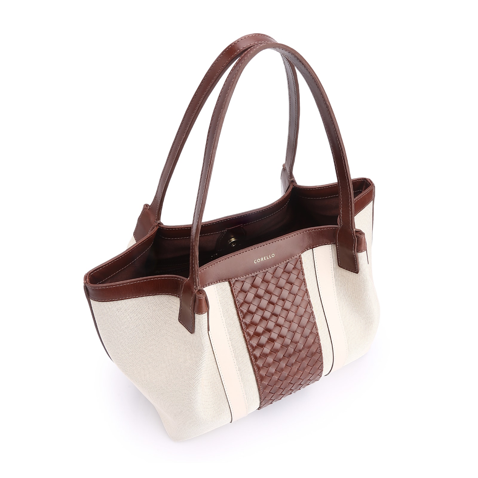 Bolsa Tote Tressê Couro Marrom/Alt Off White