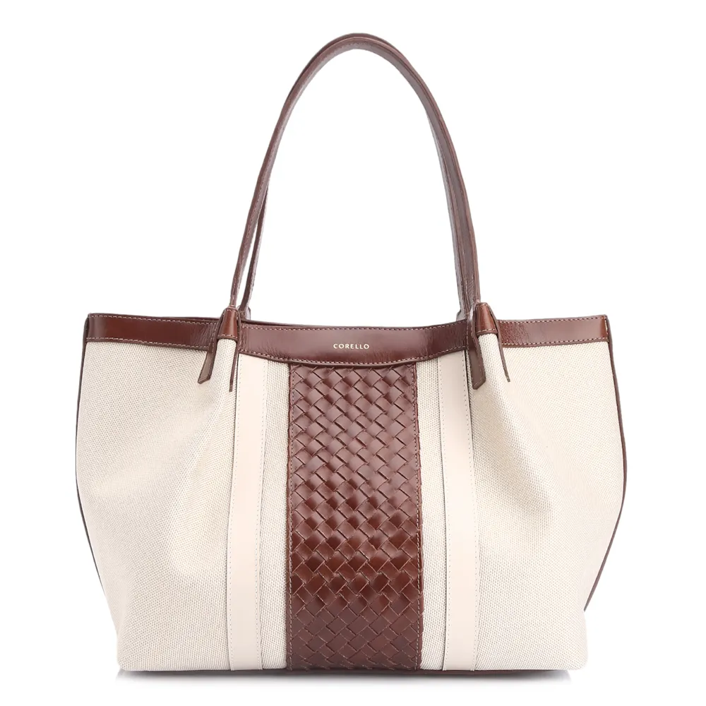 Bolsa Tote Tressê Couro Marrom/Alt Off White
