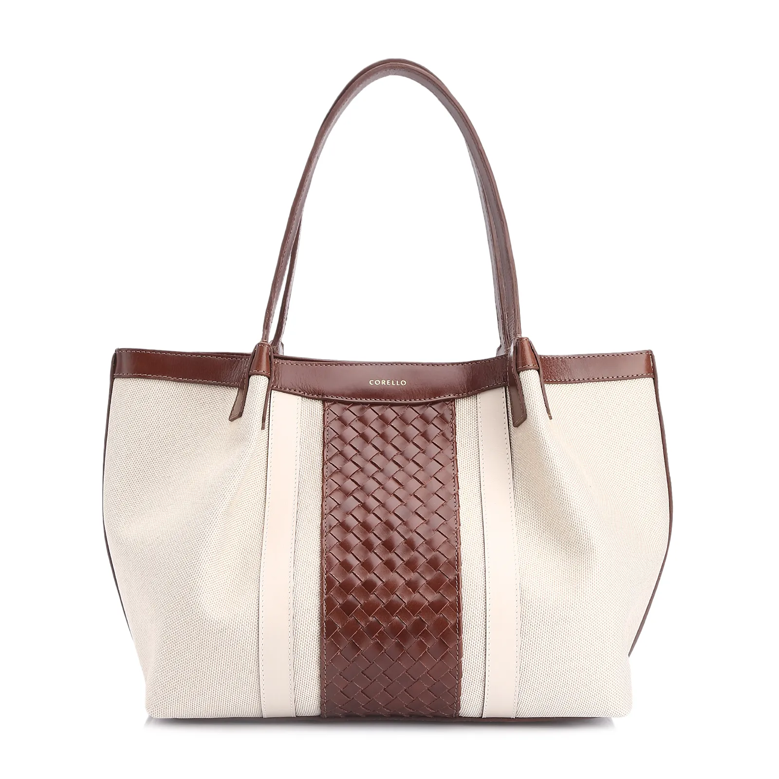 Bolsa Tote Tressê Couro Marrom/Alt Off White