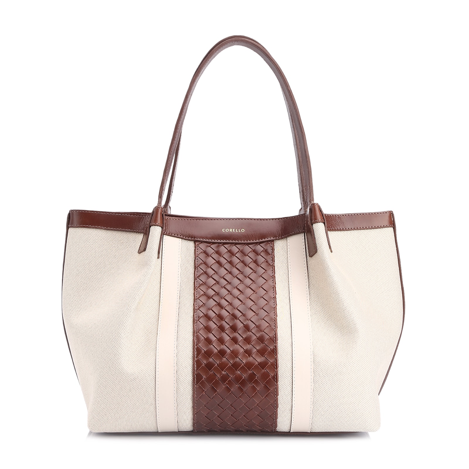 Bolsa Tote Tressê Couro Marrom/Alt Off White