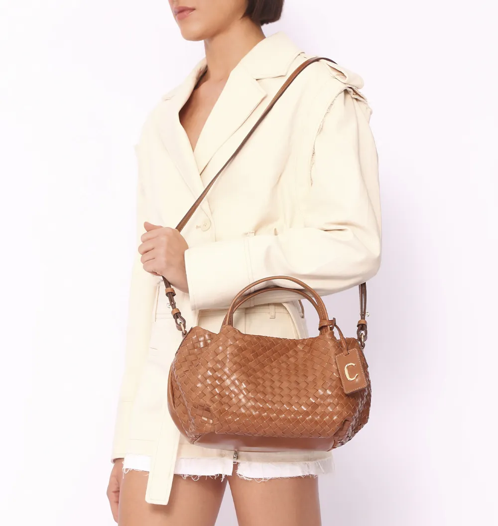 Bolsa Tote Tressê Couro Marrom Claro - imagem 8