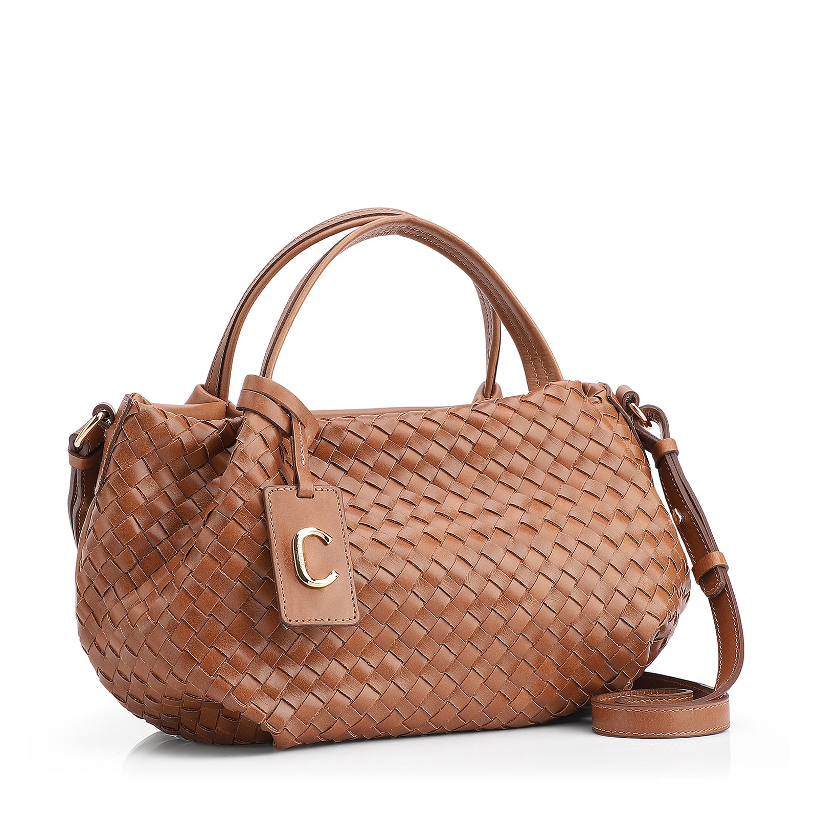 Bolsa Tote Tressê Couro Marrom Claro