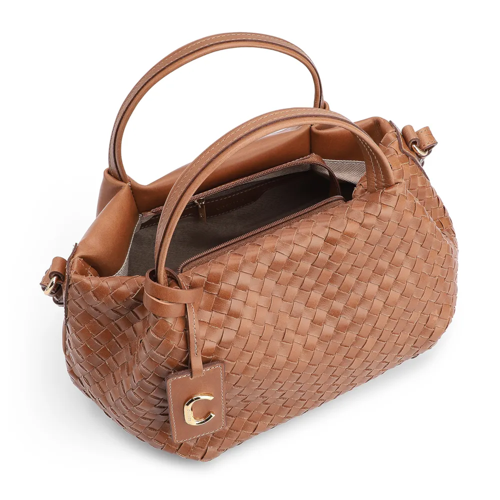 Bolsa Tote Tressê Couro Marrom Claro - imagem 5