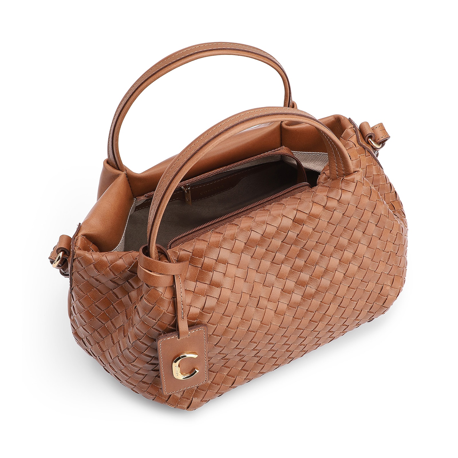Bolsa Tote Tressê Couro Marrom Claro