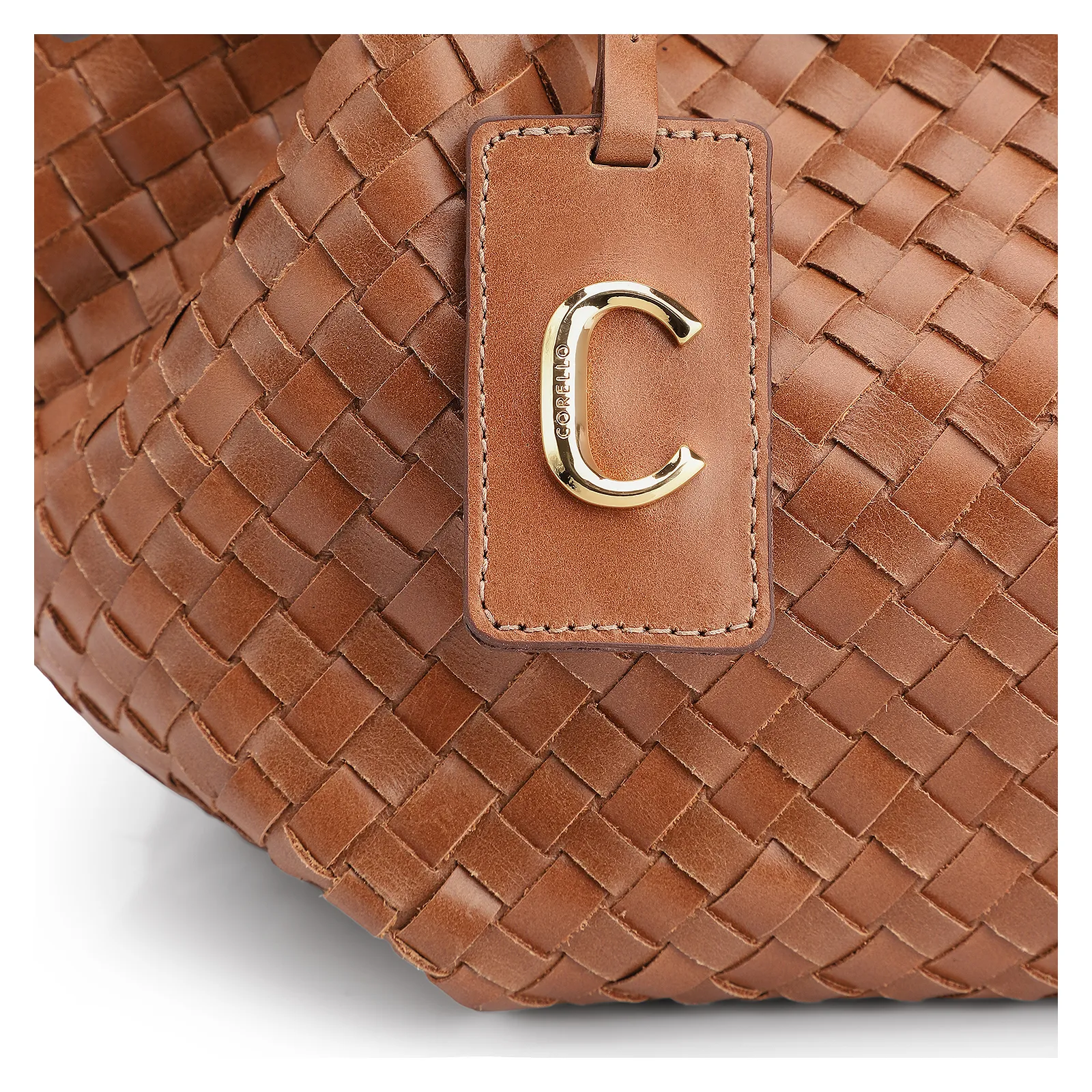 Bolsa Tote Tressê Couro Marrom Claro
