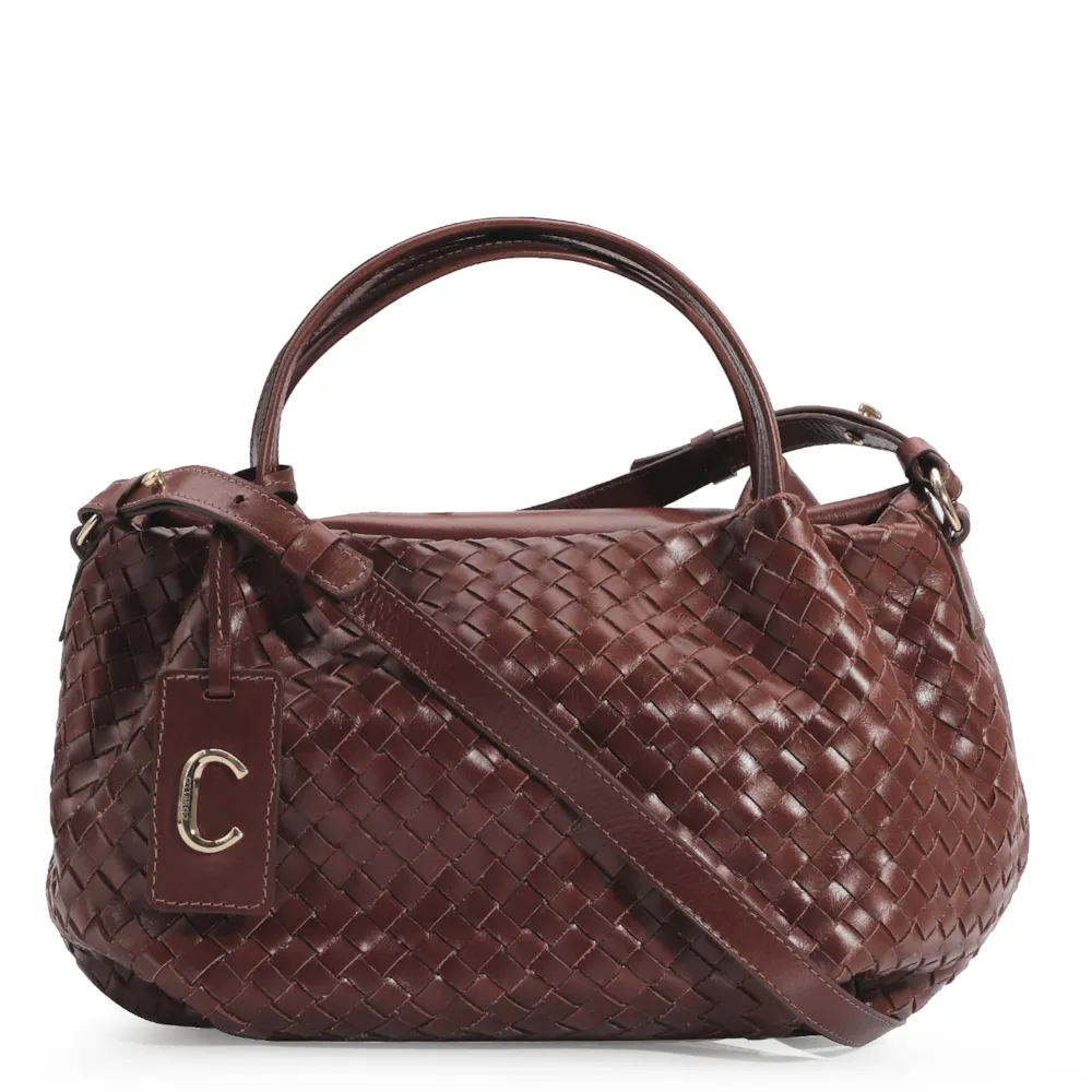 Bolsa Tote Tressê Couro Marrom Escuro