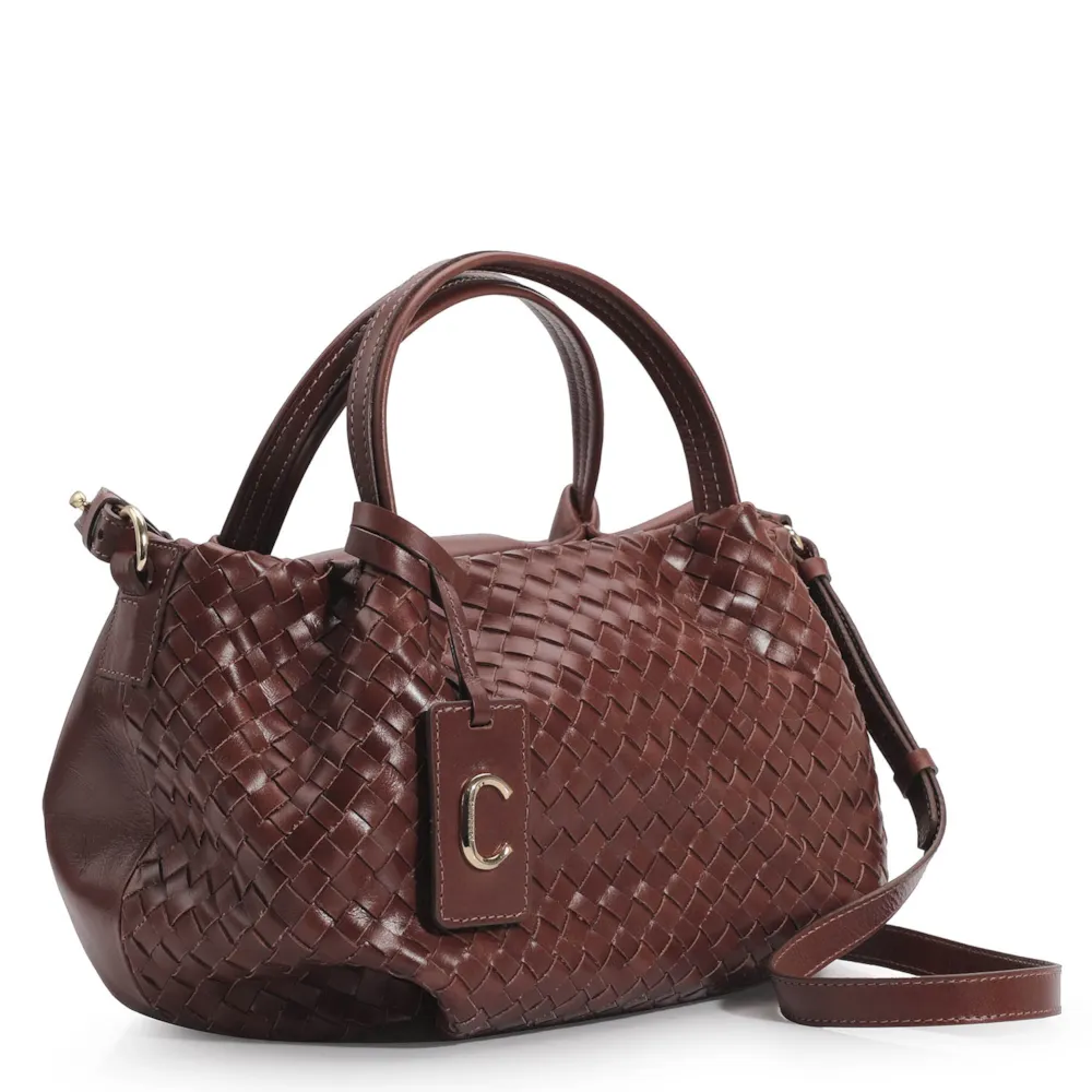 Bolsa Tote Tressê Couro Marrom Escuro - imagem 2