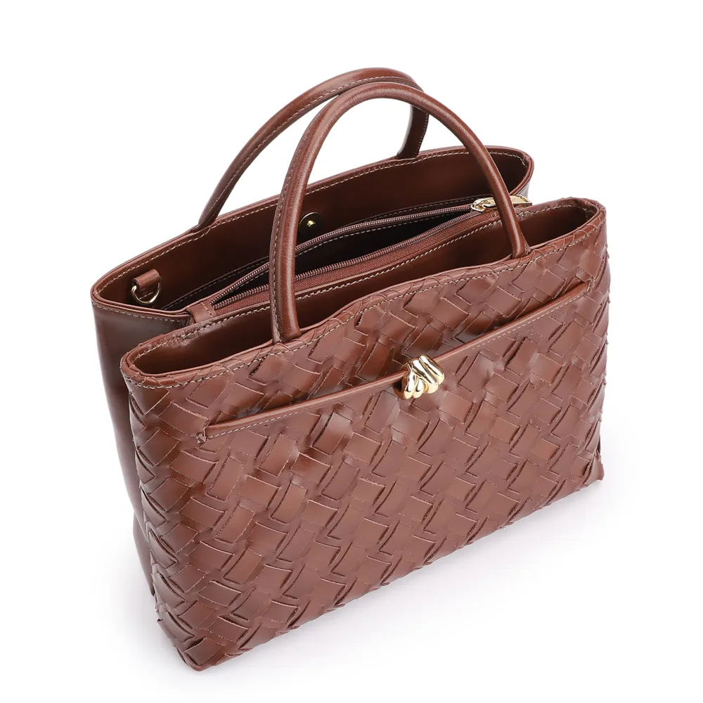 Bolsa Tote Tressê Couro Marrom Escuro - imagem 4