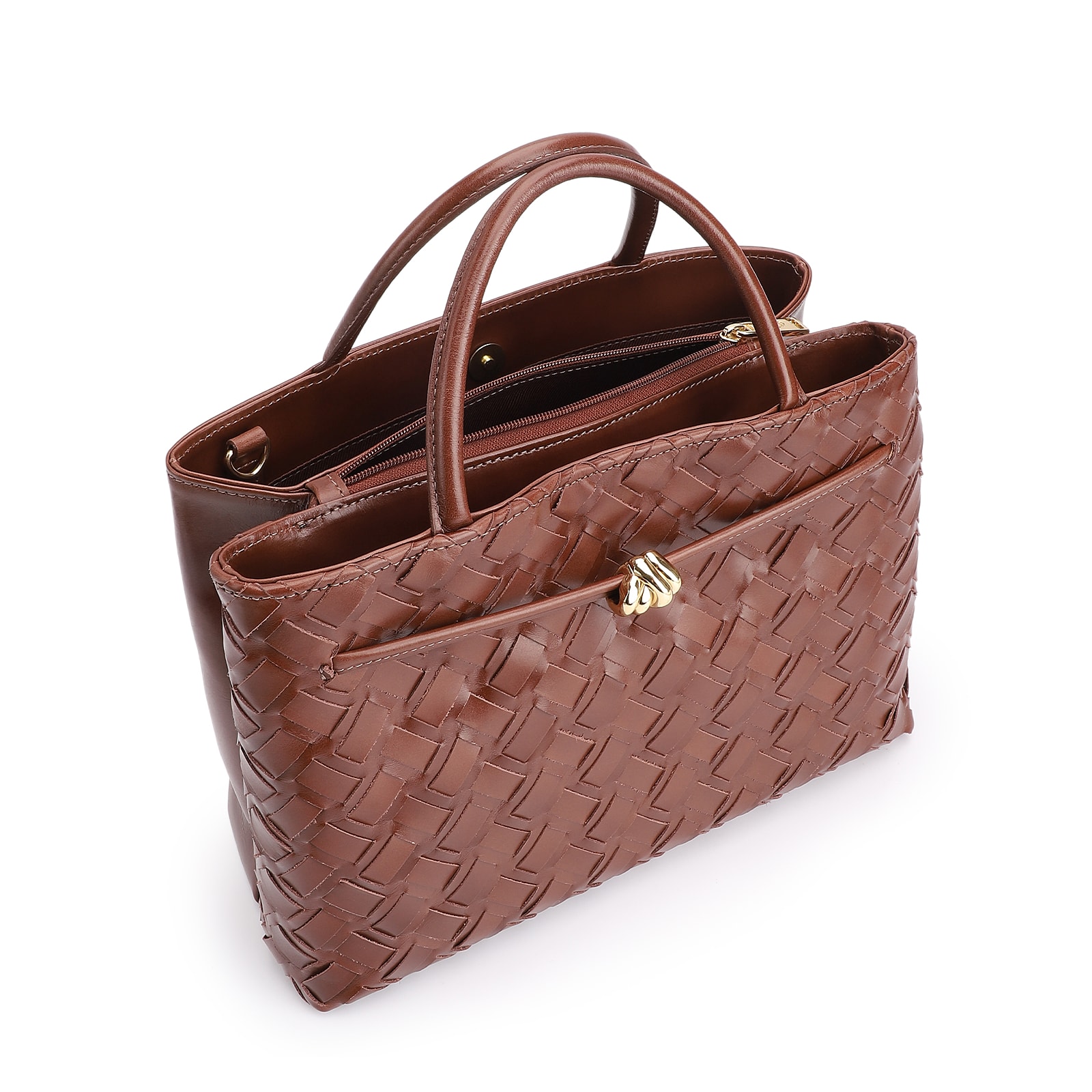 Bolsa Tote Tressê Couro Marrom Escuro