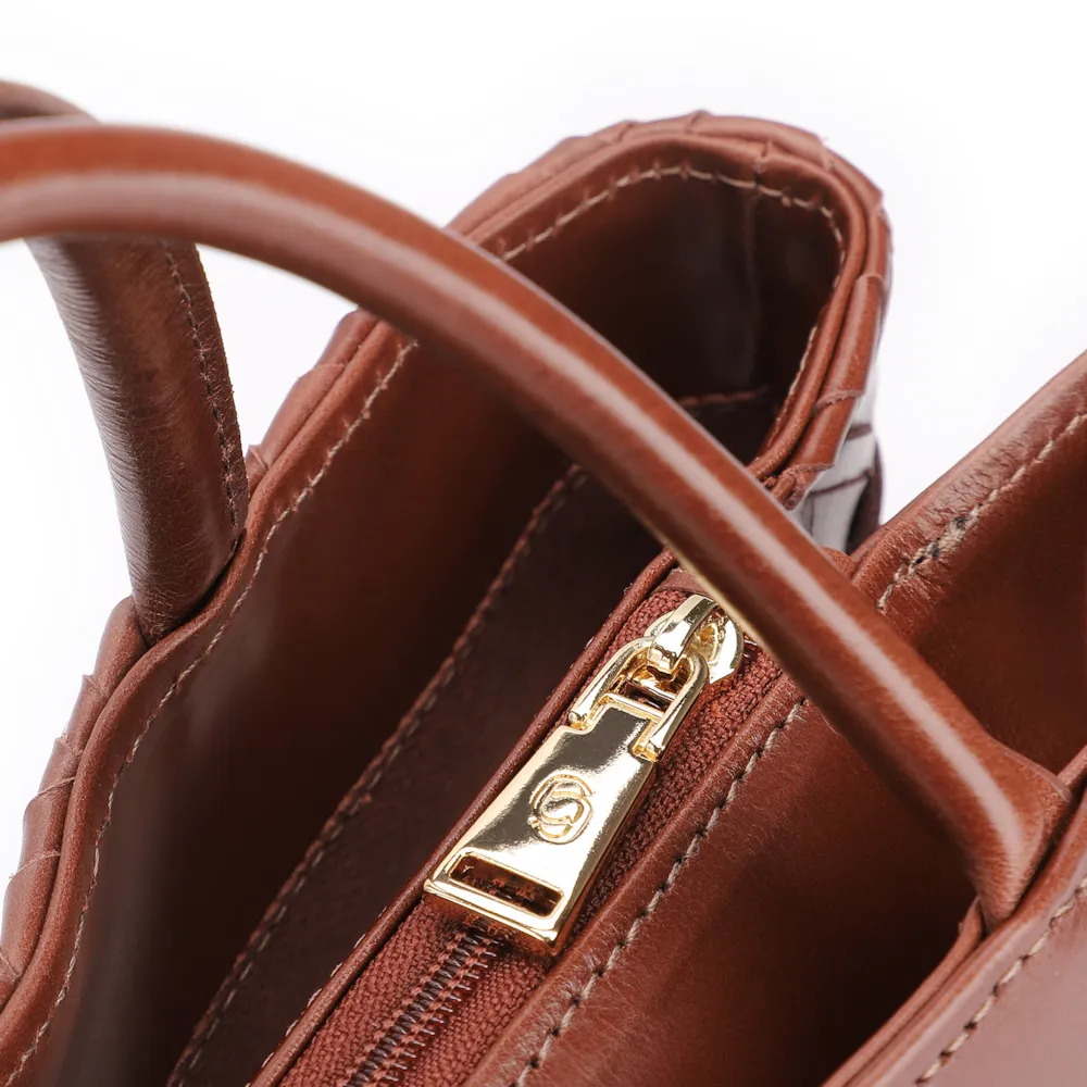 Bolsa Tote Tressê Couro Marrom Escuro - imagem 5