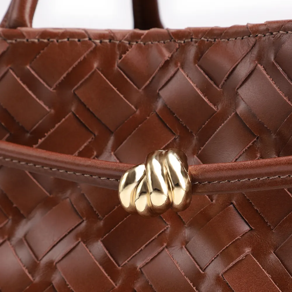 Bolsa Tote Tressê Couro Marrom Escuro - imagem 7