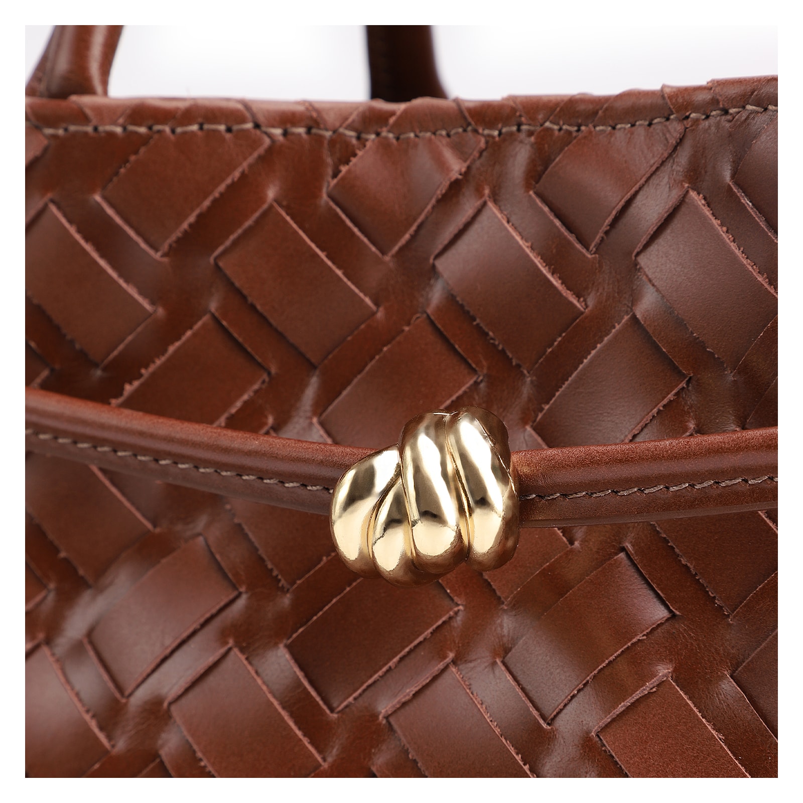 Bolsa Tote Tressê Couro Marrom Escuro