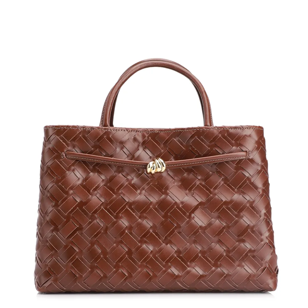 Bolsa Tote Tressê Couro Marrom Escuro