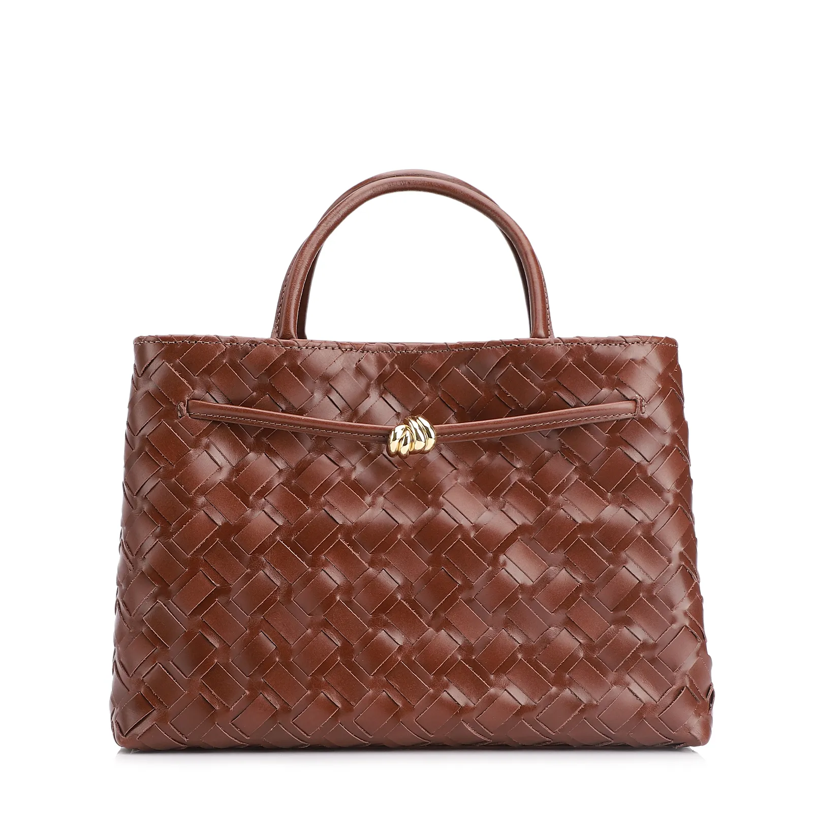 Bolsa Tote Tressê Couro Marrom Escuro