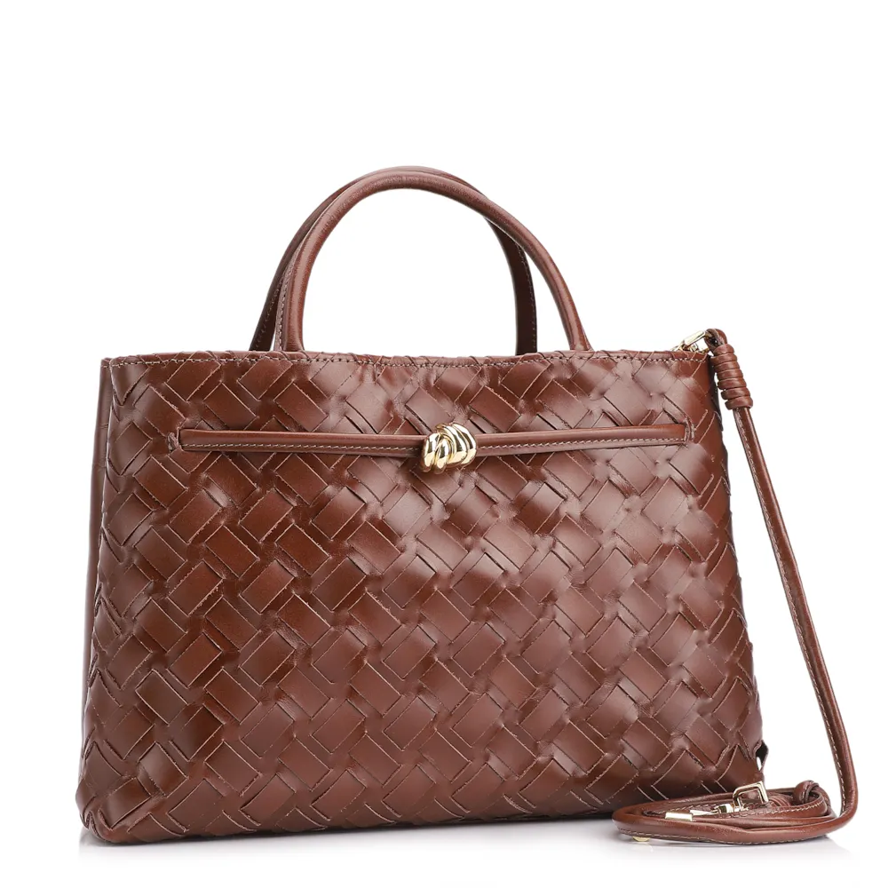 Bolsa Tote Tressê Couro Marrom Escuro - imagem 2