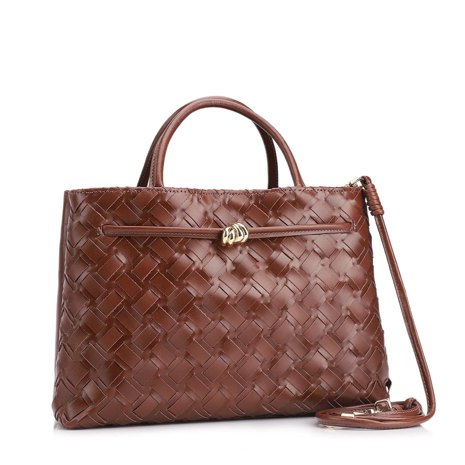 Bolsa Tote Tressê Couro Marrom Escuro