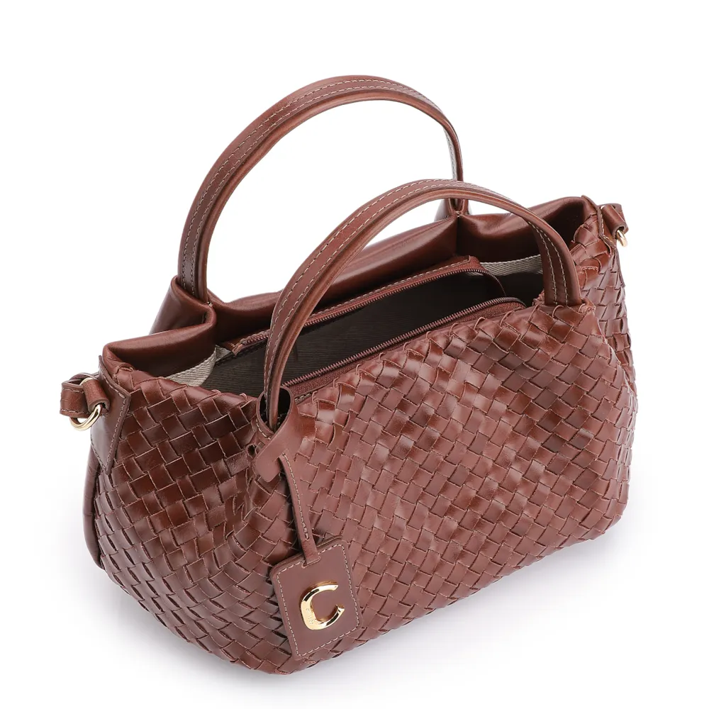 Bolsa Tote Tressê Couro Marrom Escuro - imagem 4
