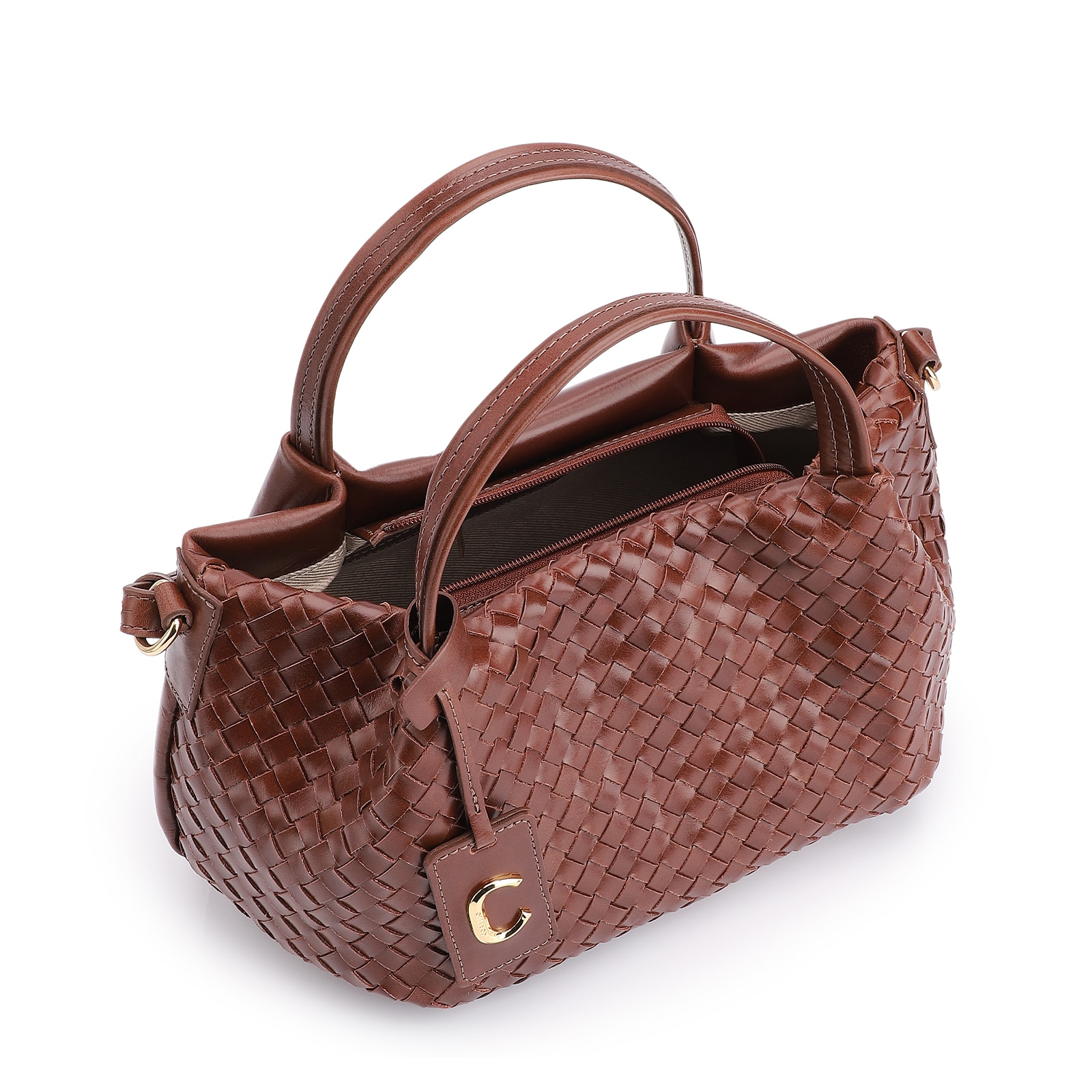 Bolsa Tote Tressê Couro Marrom Escuro