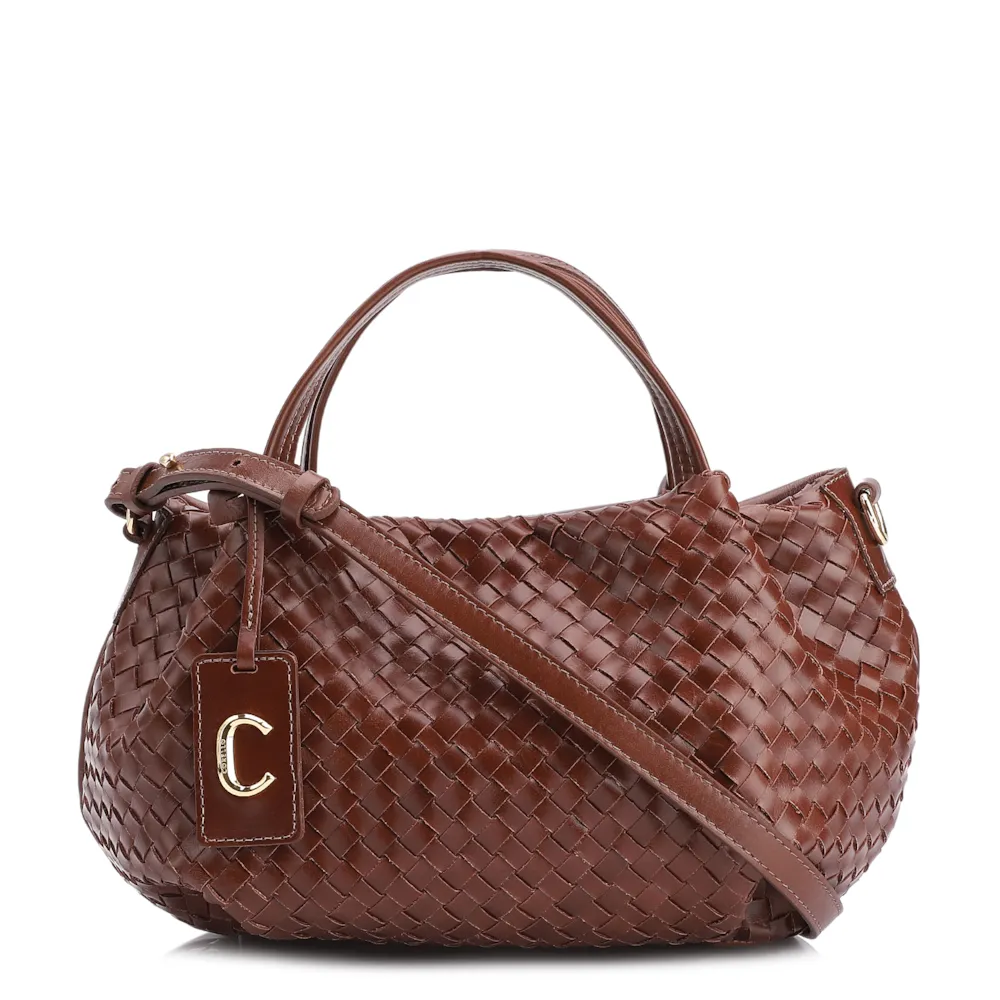 Bolsa Tote Tressê Couro Marrom Escuro