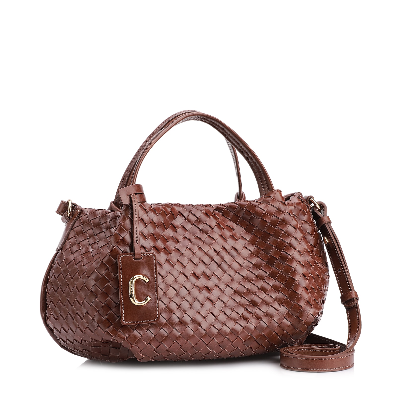 Bolsa Tote Tressê Couro Marrom Escuro