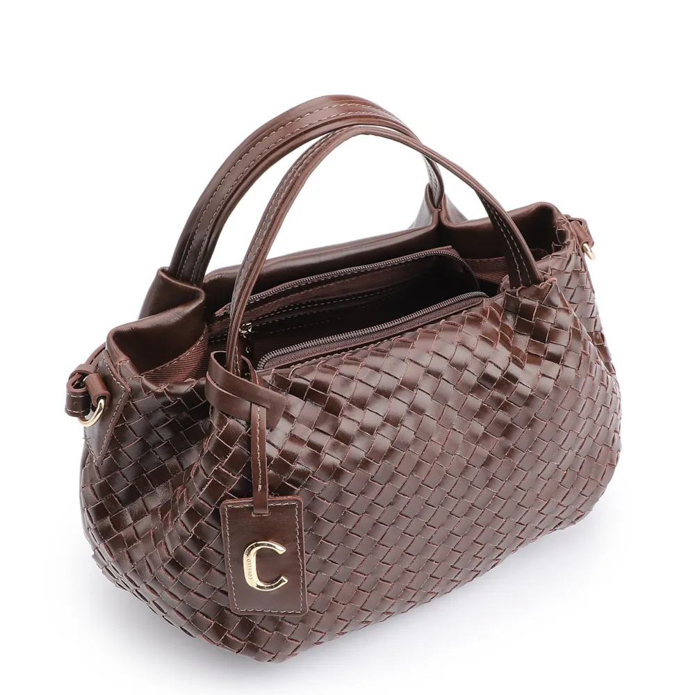Bolsa Tote Tressê Couro Marrom Escuro - imagem 4