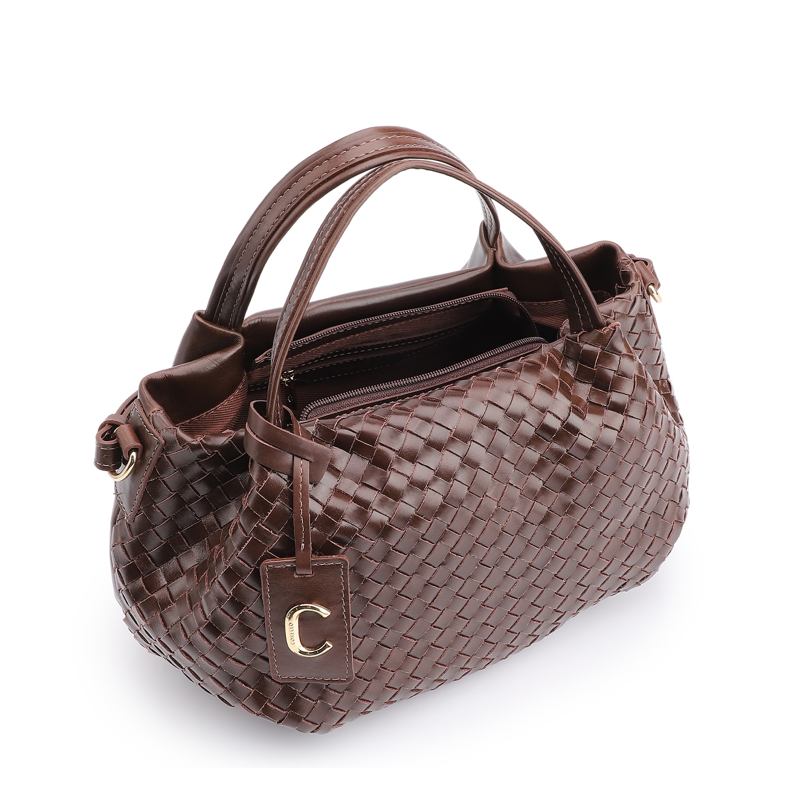 Bolsa Tote Tressê Couro Marrom Escuro