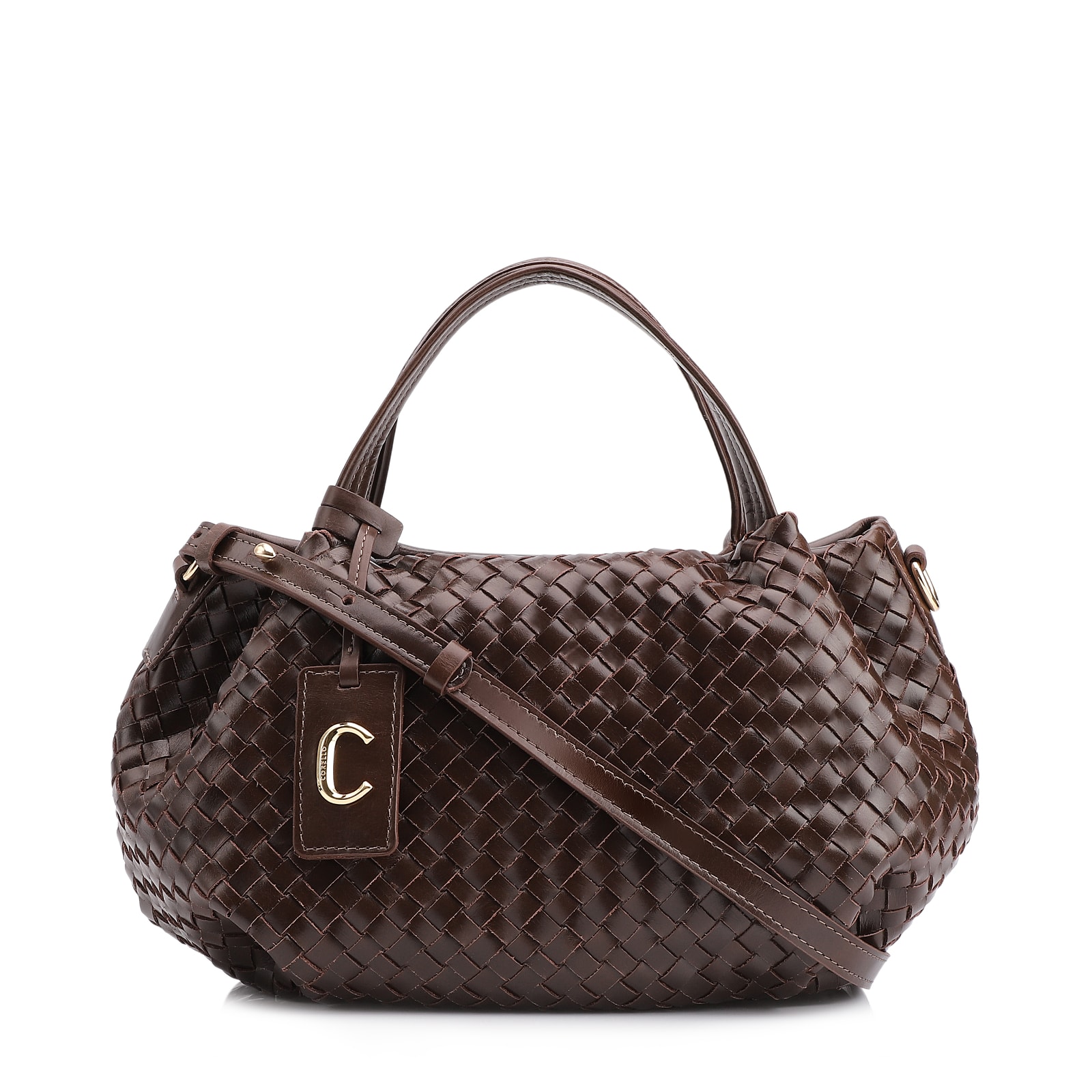 Bolsa Tote Tressê Couro Marrom Escuro